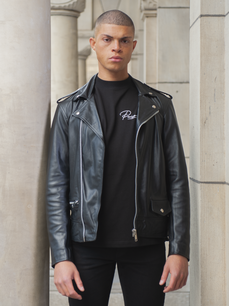 LEATHER BIKER JACKET - NOIR